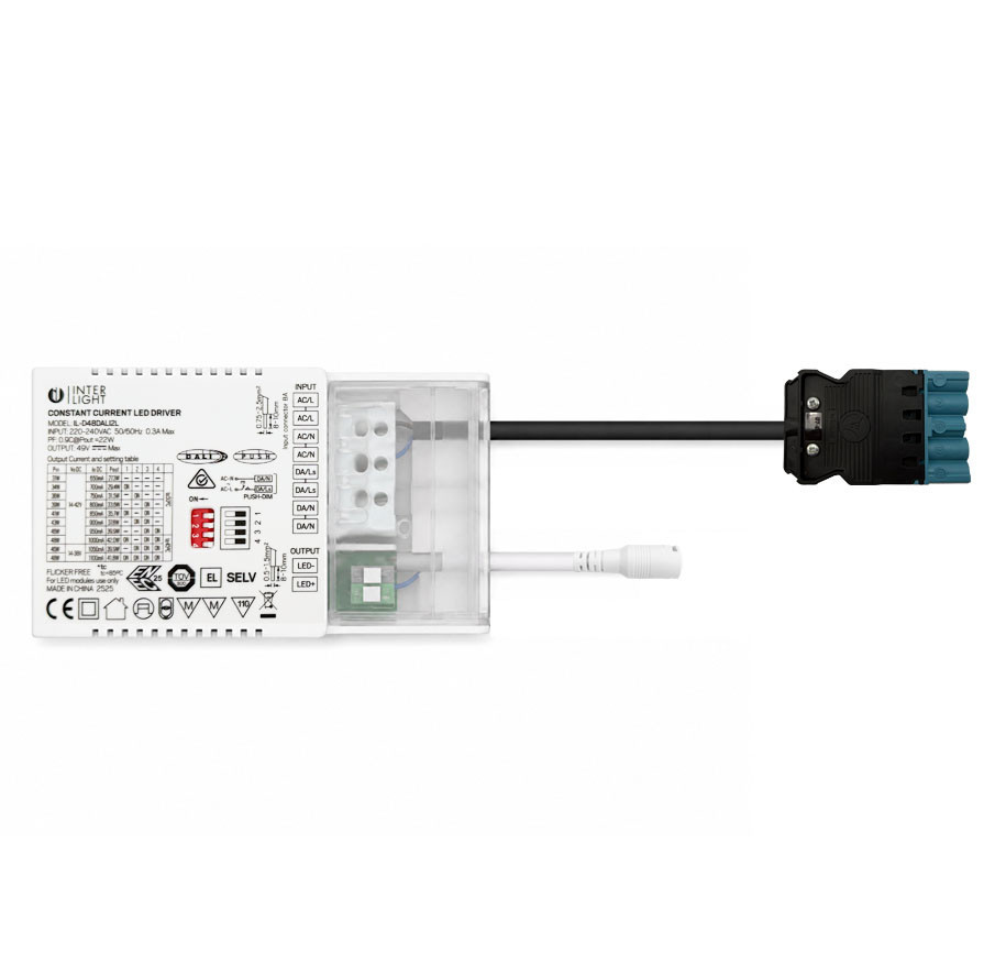 Interlight Universele driver Driver Led universeel dali2 650 T/M 1.100ma/42W loopable + 5 polig wie