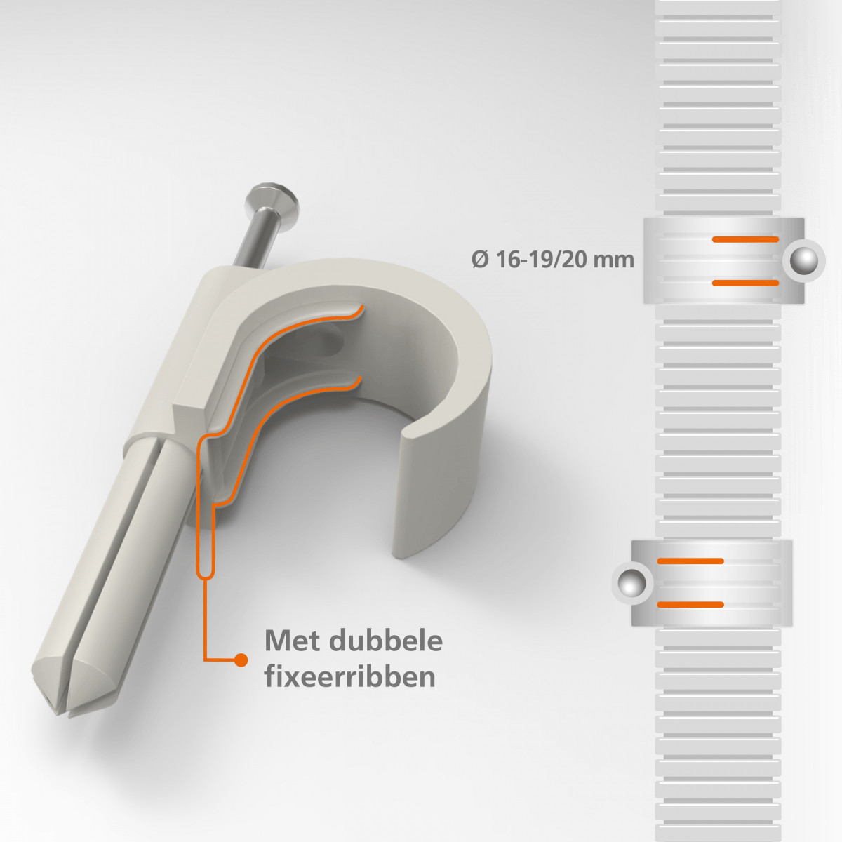 JMV Spijkerbare plugclip halogeenvrij voor vastzetten van flexbuis in be