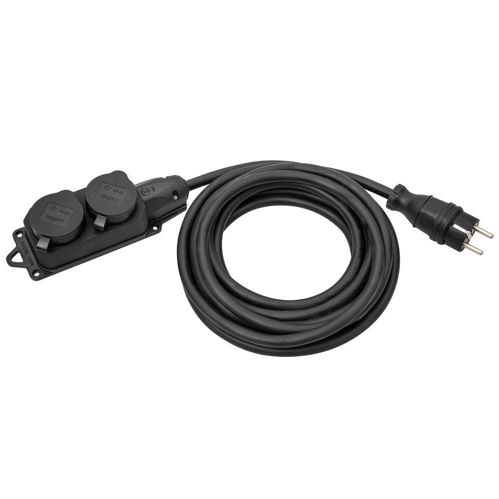 Kalthoff Contactdooscombinaties Verlengsnoer 2-voudig randaarde ip44, 2M H07RN-F3G1,5 zwart