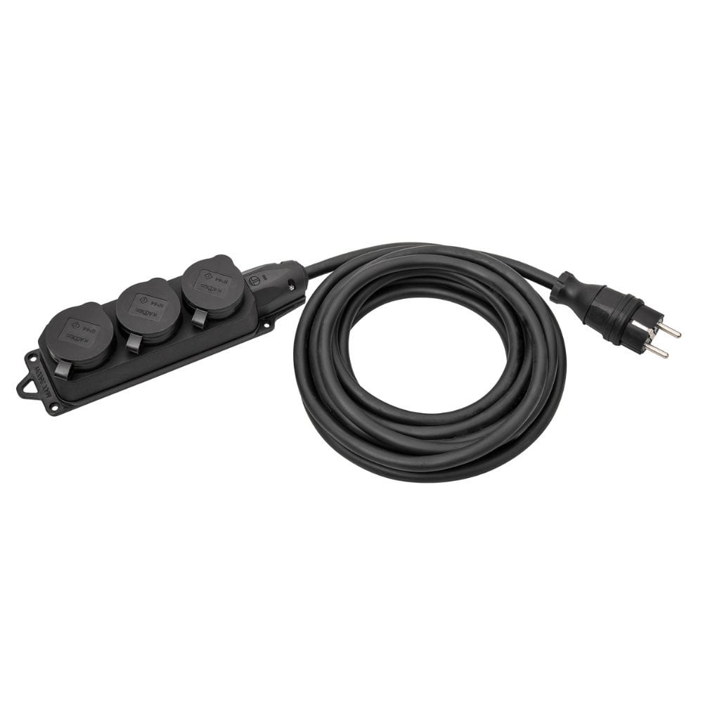 Kalthoff Contactdooscombinaties Verlengsnoer 3-voudig randaarde ip44, 2M H07RN-F3G1,5 zwart