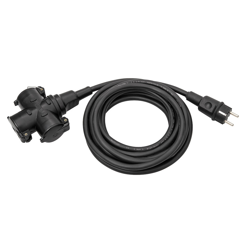 Kalthoff Contactdooscombinaties Verlengsnoer 3-weg randaarde ip44, 5M H07RN-F3G2,5 zwart