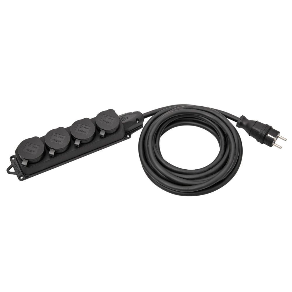 Kalthoff Contactdooscombinaties Verlengsnoer 4-voudig randaarde ip44, 10M H07RN-F3G1,5 zwart