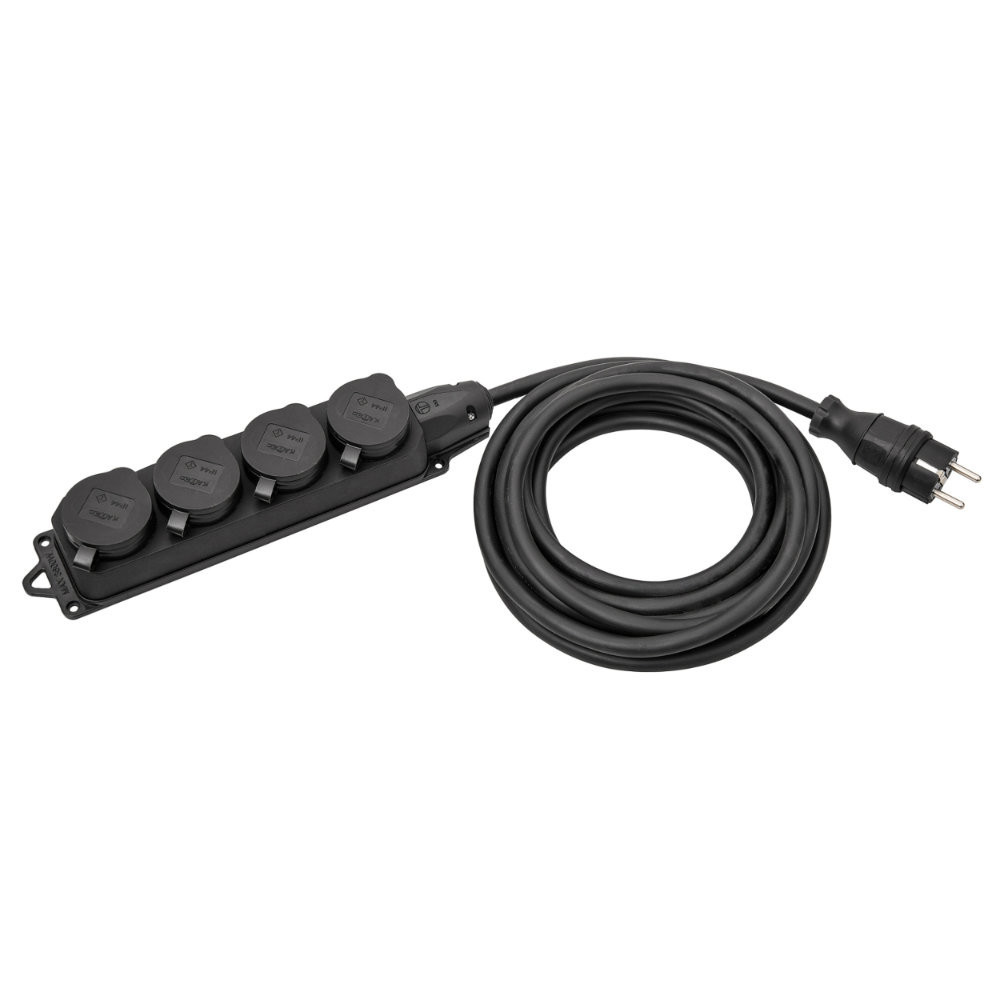 Kalthoff Contactdooscombinaties Verlengsnoer 4-voudig randaarde ip44, 5M H07RN-F3G1,5 zwart