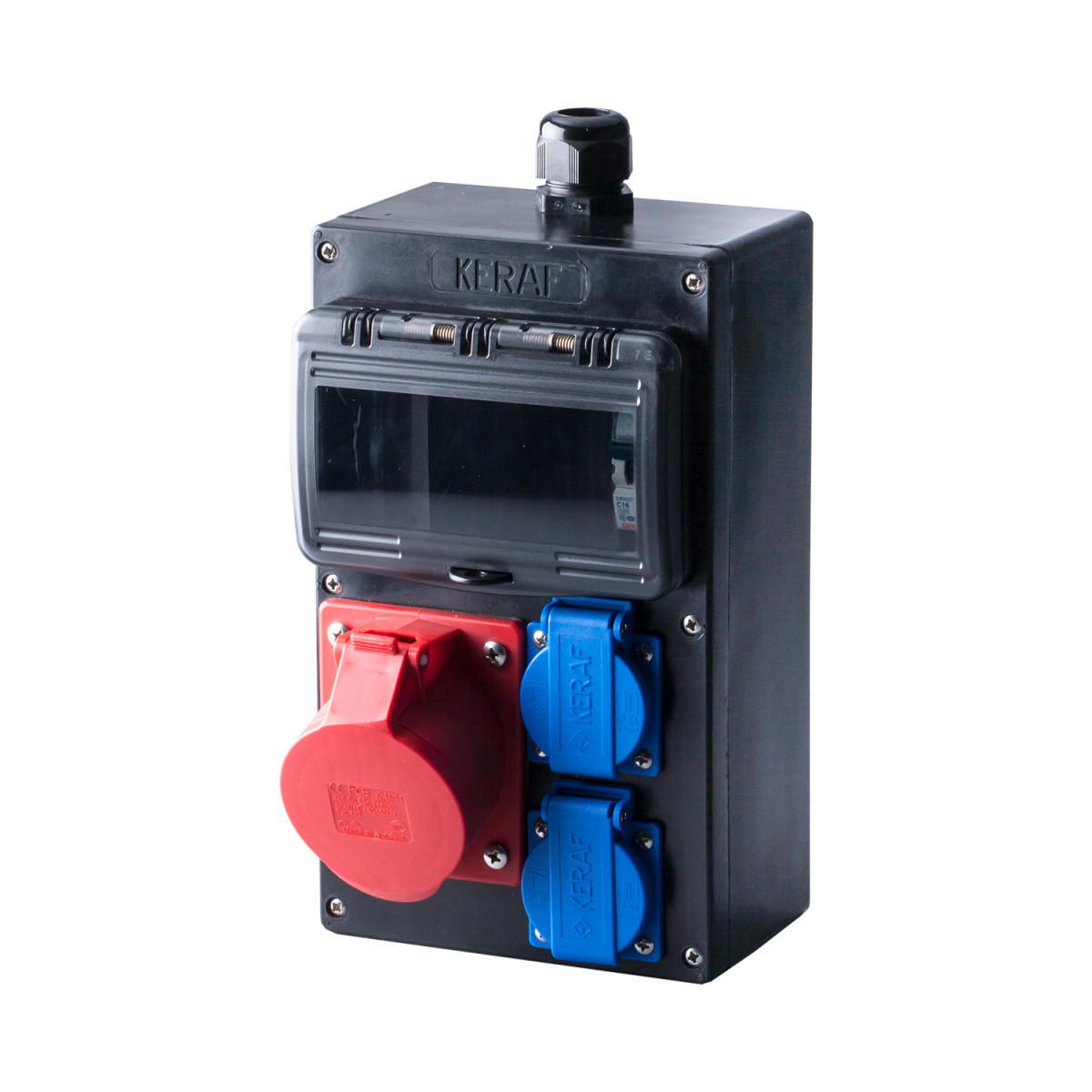 Keraf contactdooscombinatie CEE Domino 1 wandkast 32/5/400 2xschuko+als