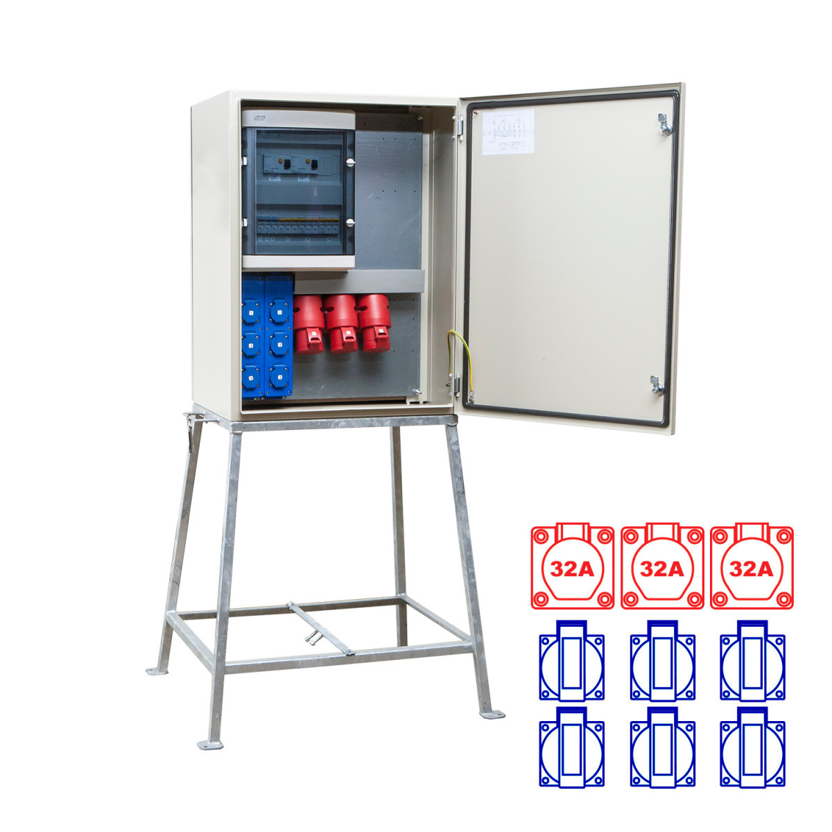 Keraf meterkast KWH-Meterkast 63a 1x32/5 2x32/4 6xschuko
