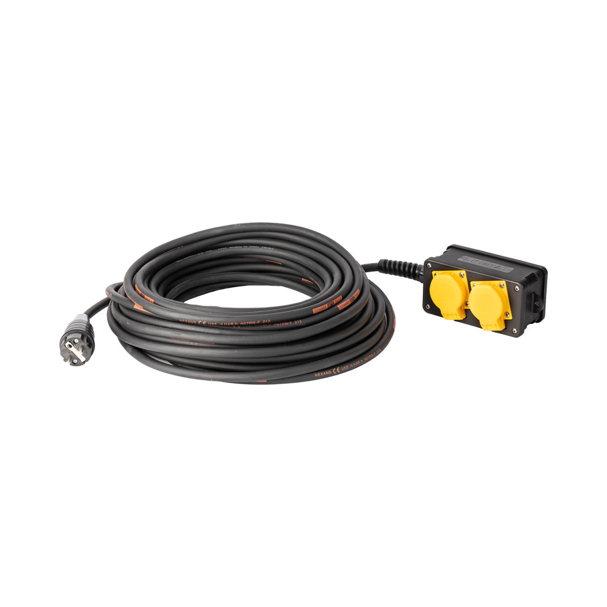 Keraf verlengkabel randaarde 2x2 Verlengkabel 10 M H07RN-F 3G2,5 randaarde 2x2 zwart WCD'S geel