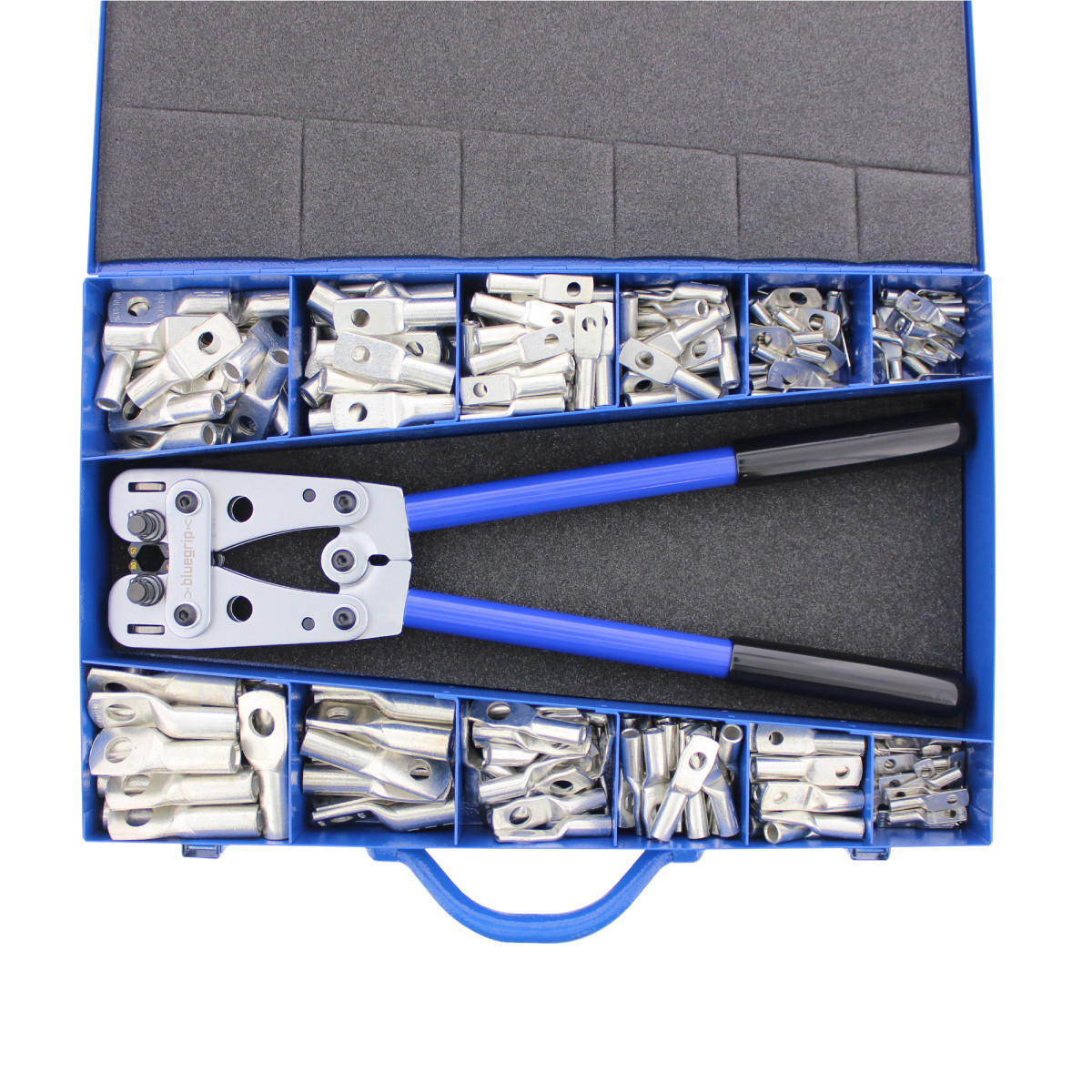 Klemko Assortiment kabelschoenen, ongeisol Assortiment 240 buiskabelschoenen din, lange schacht 10-50MM2 + tang 9