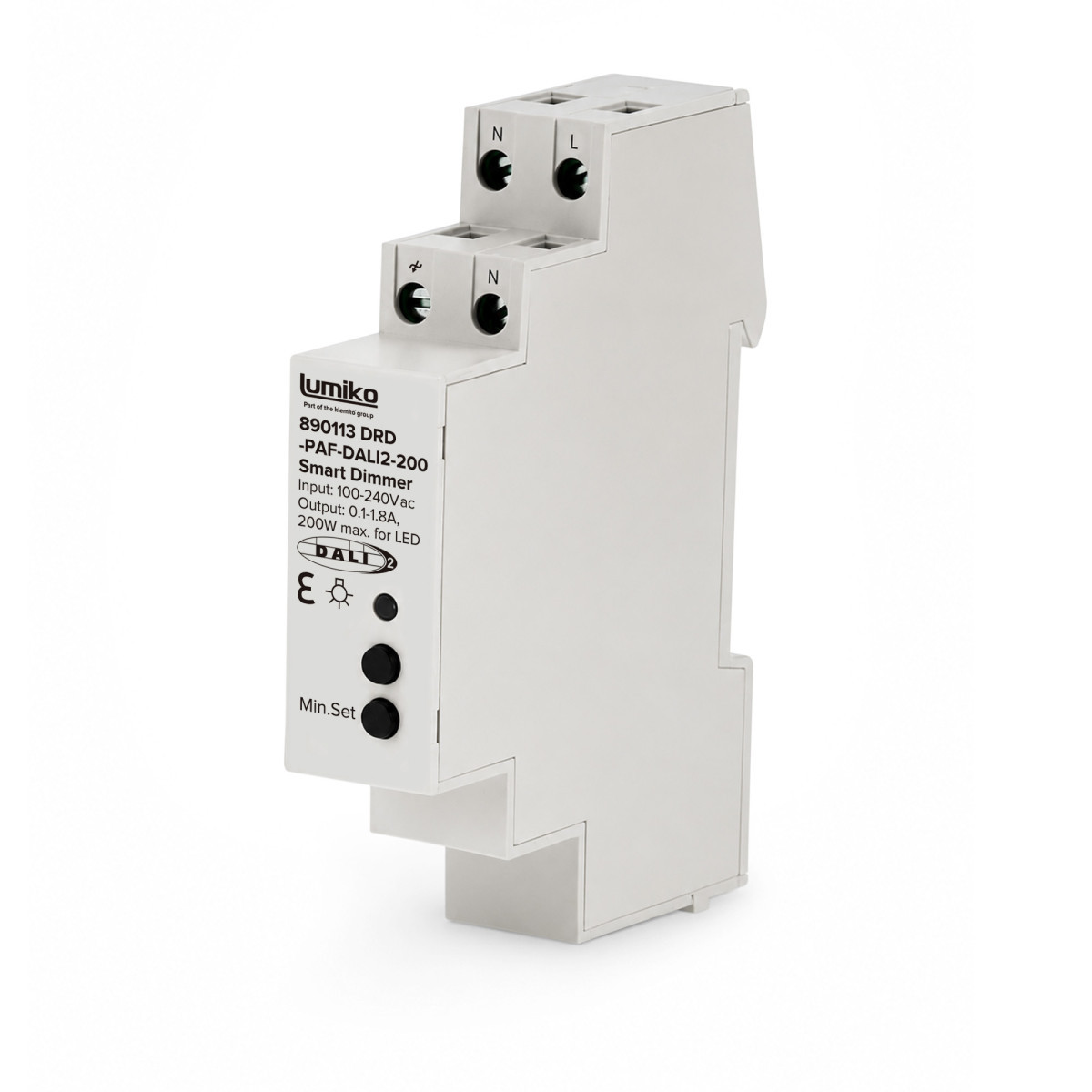Klemko Dimmers, DALI Dinrail Dimmer dali2, 200W led, fase afsnijding, puls