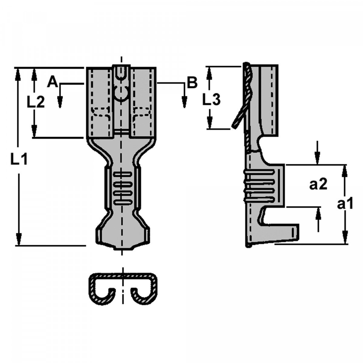Klemko F Krimp Ongeisol. Klauwkabelschoen F-Krimp ongeïsol. vlakstekerhuls lip 6,3x0,8MM, 4,0-6,0 MM2