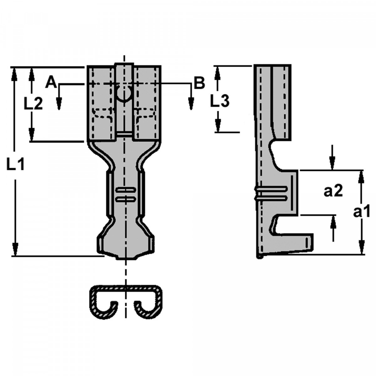 Klemko F Krimp Ongeisol. Klauwkabelschoen F-Krimp ongeïsol. vlakstekerhuls 6,3x0,8MM, 4,0-6,0 MM2