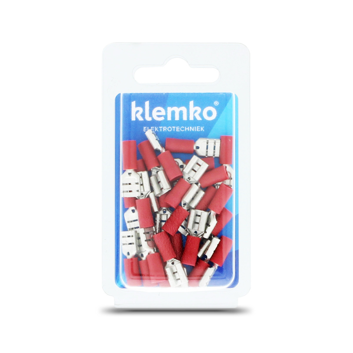 Klemko Geïsoleerde kabelschoenen, Blister Geïsol. vlakstekerhuls 6,3x0,8MM, superpidge, 0,5-1,5 MM2, blister, PV
