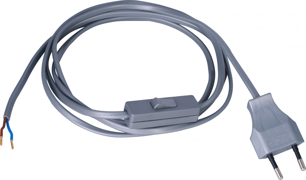 Kopp Aansluitsnoeren Aansluitsnoer Met stekker euro, schakelaar, 2 meter staal