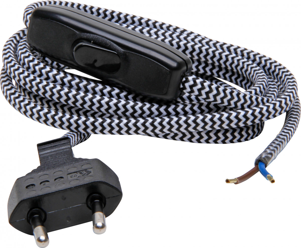 Kopp Aansluitsnoeren Aansluitsnoer Met stekker euro, schakelaar, 2 meter zwart/wit