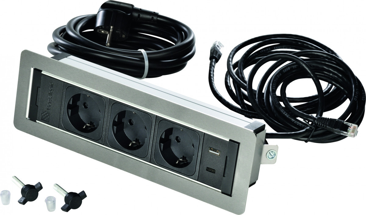 Kopp ASA Versaframe 3V ra usb-A + usb-C 2M RVS geborsteld