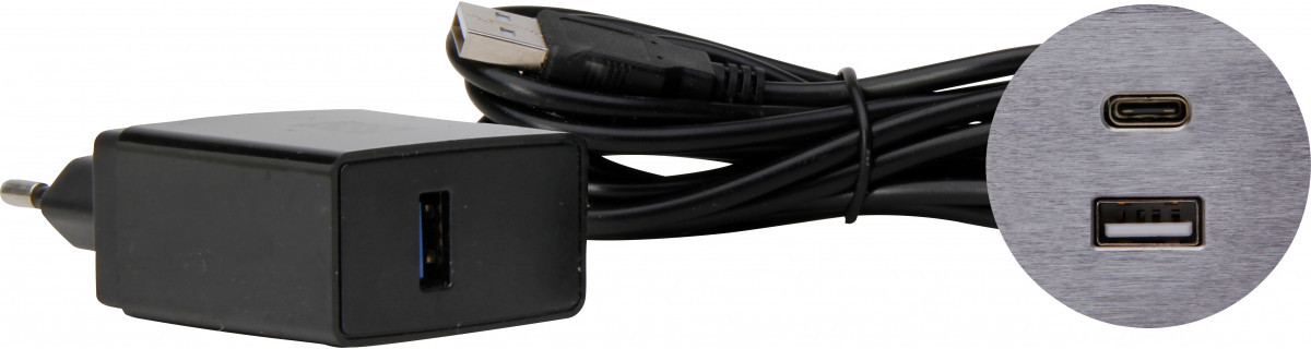 Kopp ASA Versapick Metaal rond usb-A + usb-C 2M roestvrij staal