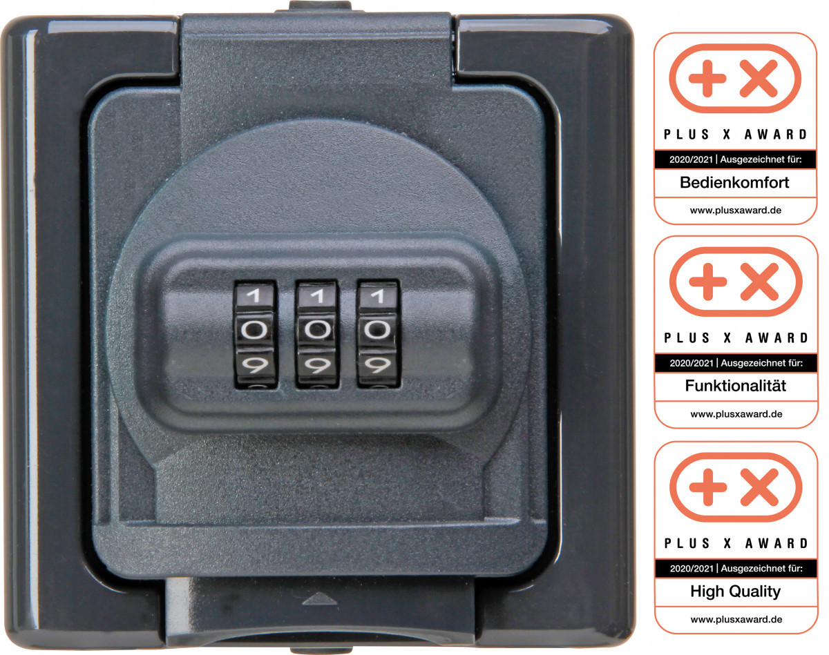 Blue Electric - wandcontactdoos 1V ra deksel ip44 cijferslot, antracie Blue Electric - wandcontactdoos 1V ra deksel ip44 cijferslot, antracie