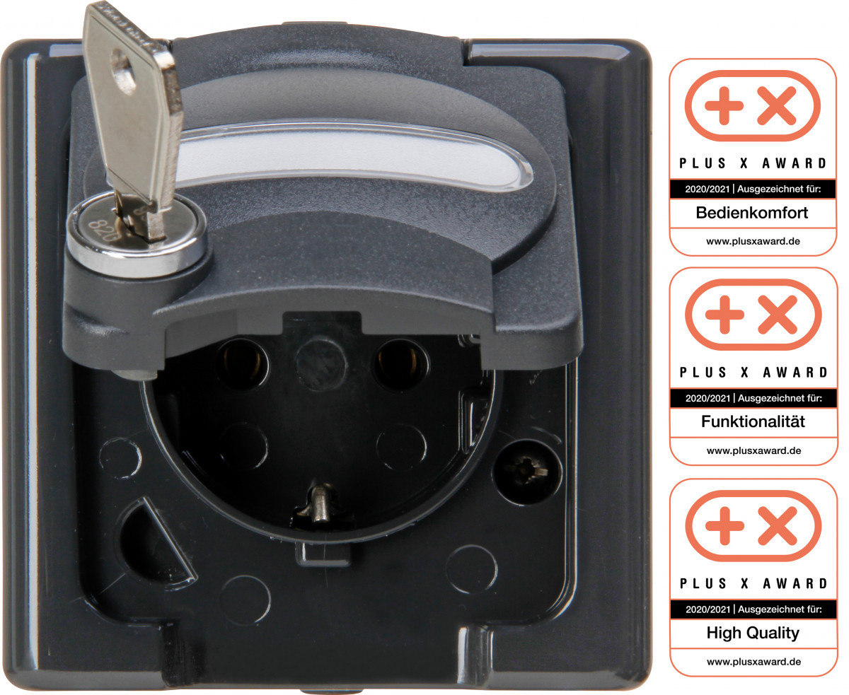 Blue Electric - wandcontactdoos 1V ra deksel ip44 slot 16, antraciet