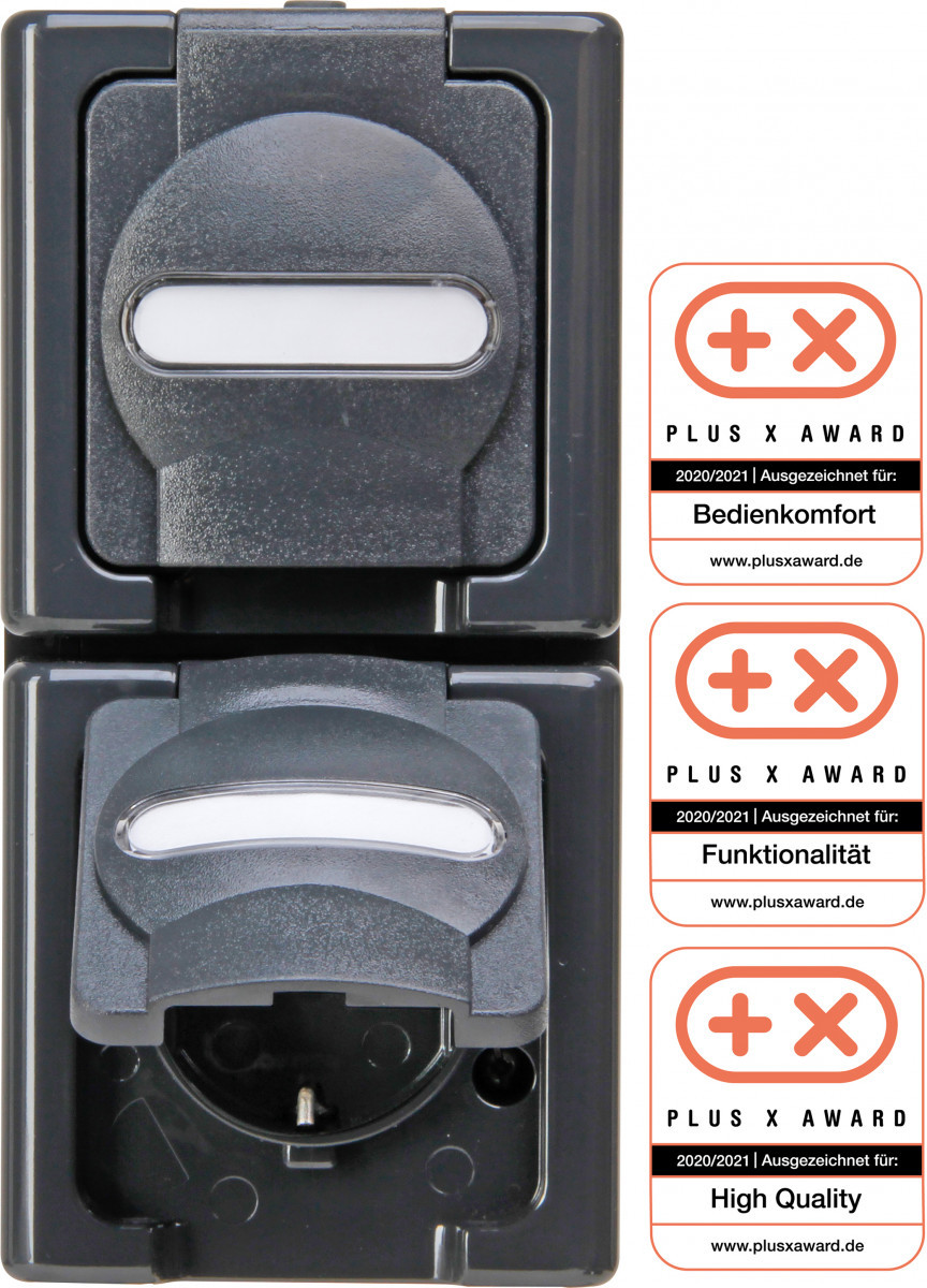 Blue Electric - wandcontactdoos 2V ra deksel bedr vert. ip44 antraciet Blue Electric - wandcontactdoos 2V ra deksel bedr vert. ip44 antraciet