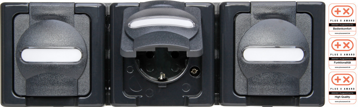 Blue Electric - wandcontactdoos 3V ra deksel bedr horz. ip44 antraciet Blue Electric - wandcontactdoos 3V ra deksel bedr horz. ip44 antraciet