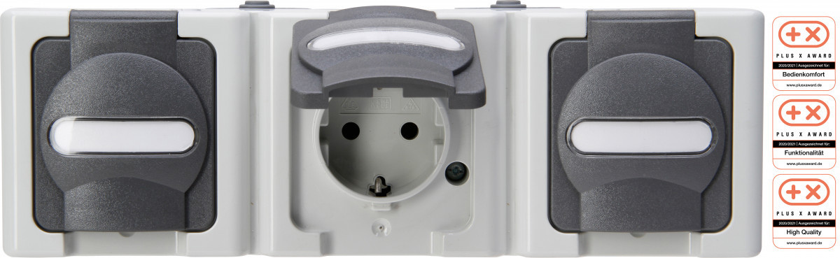 Blue Electric - wandcontactdoos 3V ra deksel bedraad horz. ip44 grijs