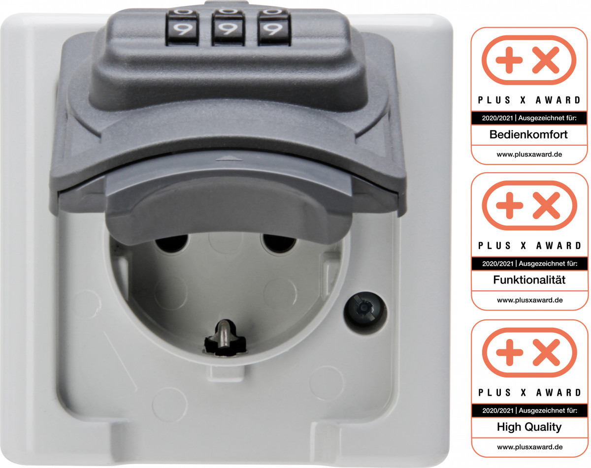 Blue Electric - wandcontactdoos 1V ra deksel ip44 cijferslot, grijs