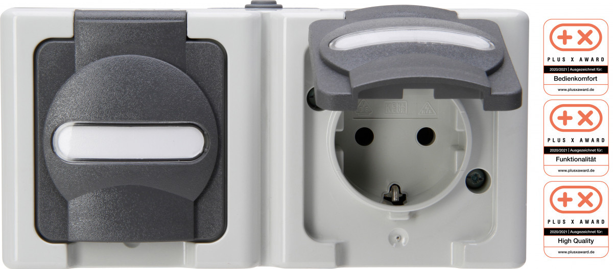 Blue Electric - wandcontactdoos 2V ra deksel bedraad horz. ip44 grijs