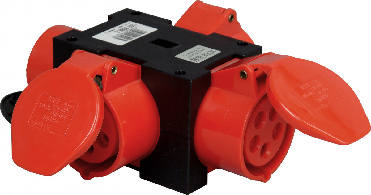 Kopp CEE materiaal Cee Verdeelblok in: cee stekker 5P 16a; uit: 3X cee WCD 5P, 16a
