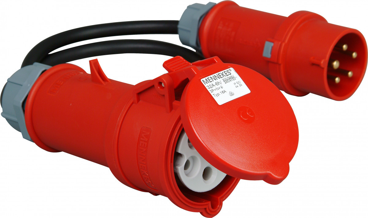 Kopp CEE materiaal Cee Verlengsnoer stekker 5P fase 16a naar contrast 5P 32a + 80CM kabel
