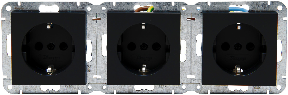 Kopp HK 07 HK07 - kombiquick, 3X wandcontactdoos 1V ra SH, mat-zwart