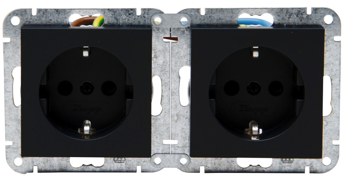 Kopp HK 07 HK07 - kombiquick, 2X wandcontactdoos 1V ra SH, mat-zwart Kopp HK 07 HK07 - kombiquick, 2X wandcontactdoos 1V ra SH, mat-zwart