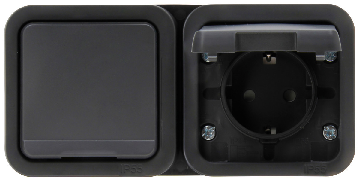 Kopp Maris - combinatie 1V ra horz. ip55 antraciet