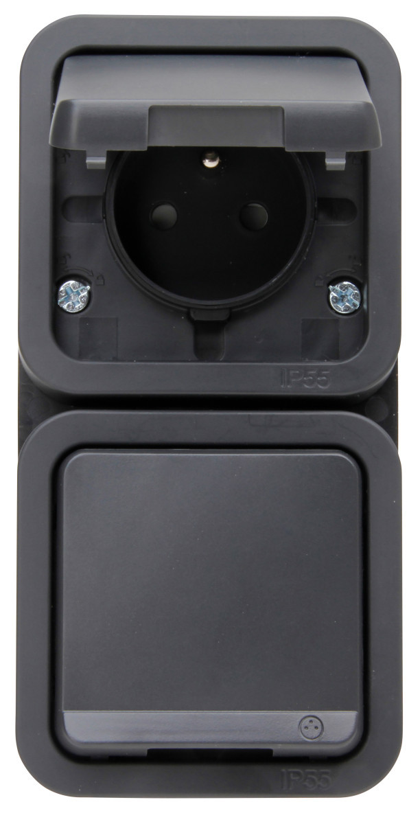 Kopp Maris - wandcontactdoos 2V pa deksel ip55 vert. antraciet bedraad