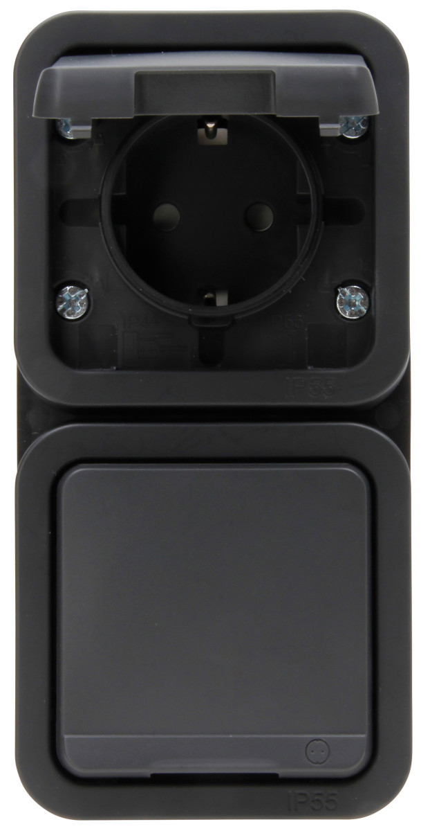 Kopp Maris - wandcontactdoos 2V ra deksel ip55 vert. antraciet bedraad