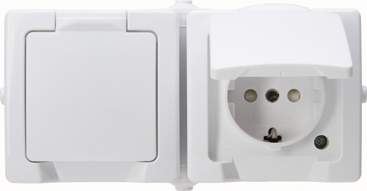Nautic - wandcontactdoos 2V ra deksel ip44 horz. arctic wit Nautic - wandcontactdoos 2V ra deksel ip44 horz. arctic wit
