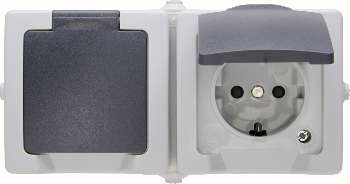 Kopp Nautic - wandcontactdoos 2V ra deksel ip44 horz. grijs bedraad