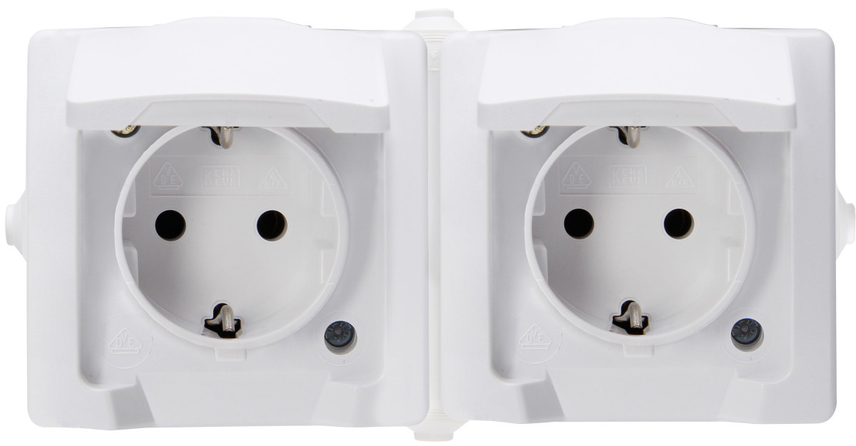 Kopp Nautic - wandcontactdoos 2V ra deksel ip44 horz. wit bedraad