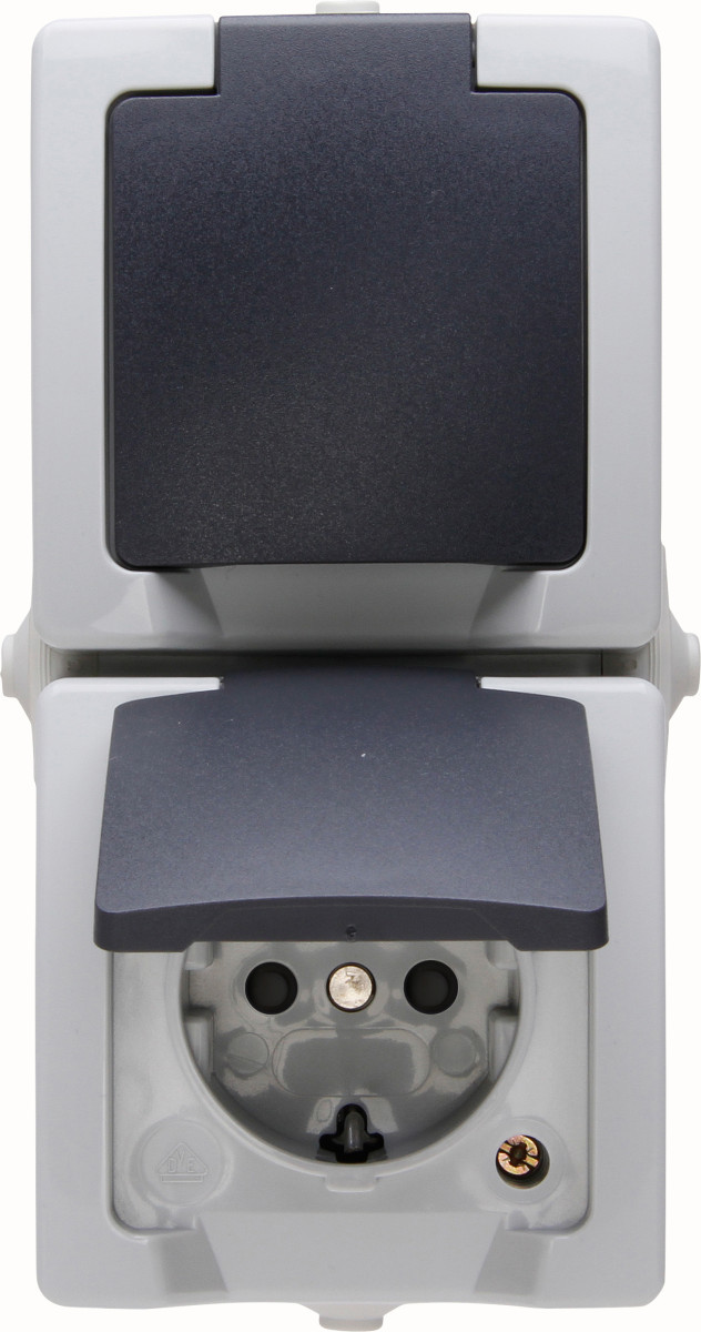 Kopp Nautic - wandcontactdoos 2V ra deksel ip44 vert. grijs bedraad