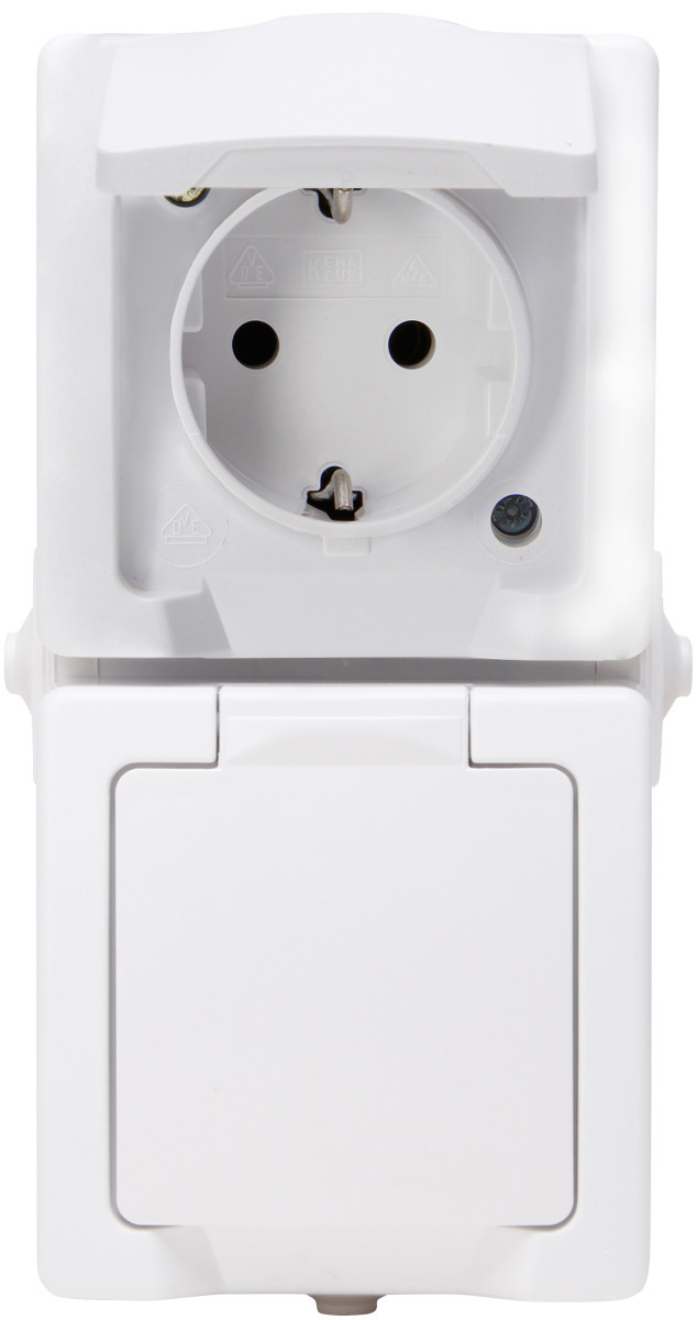 Kopp Nautic - wandcontactdoos 2V ra deksel ip44 vert. wit bedraad