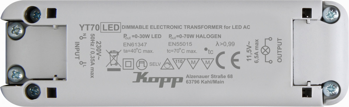 Kopp Trafo's Electronische Transformator 0 - 70W, led 30W dimbaar