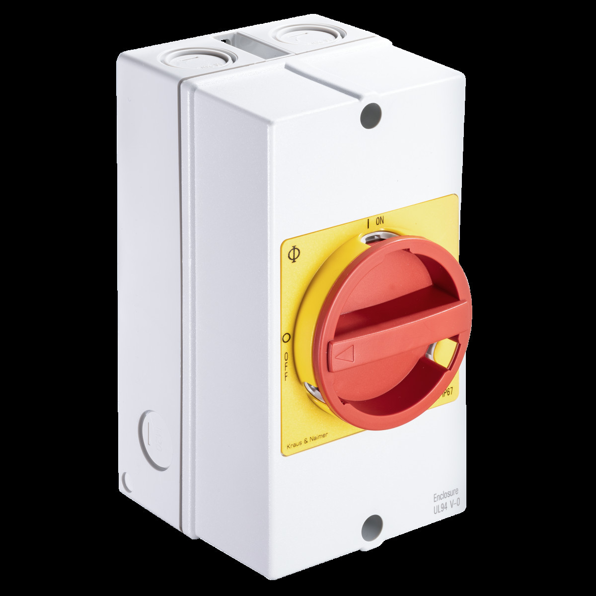 Kraus & Naimer Ausschalter Nood/Uitschak. 25a 3pol 90° 0 off - 1 on in behuiz. ip66/67