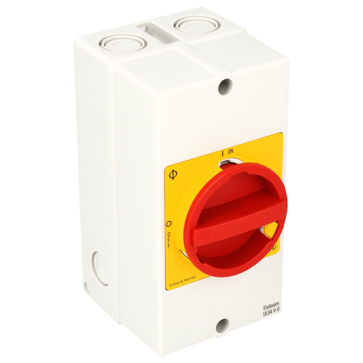 Kraus & Naimer Ausschalter Nood/Uitschak. 25a 4pol 90° 0 off - 1 on in behuizing ip66/67