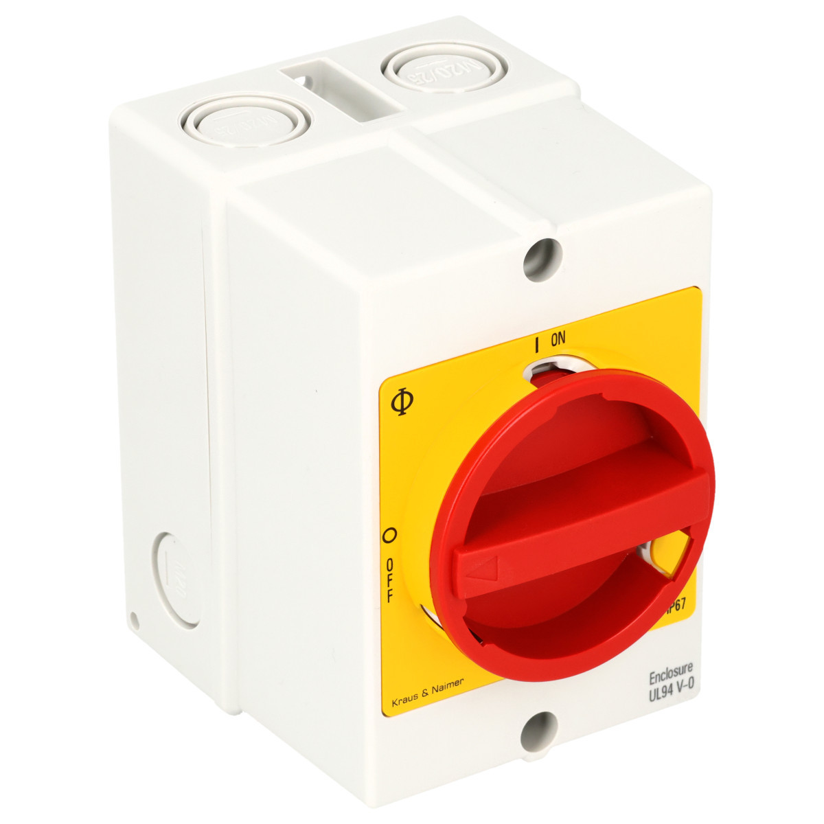Kraus & Naimer Ausschalter Nood/Uitschak. 32a 4pol 90° 0 off - 1 on in behuizing ip66/67