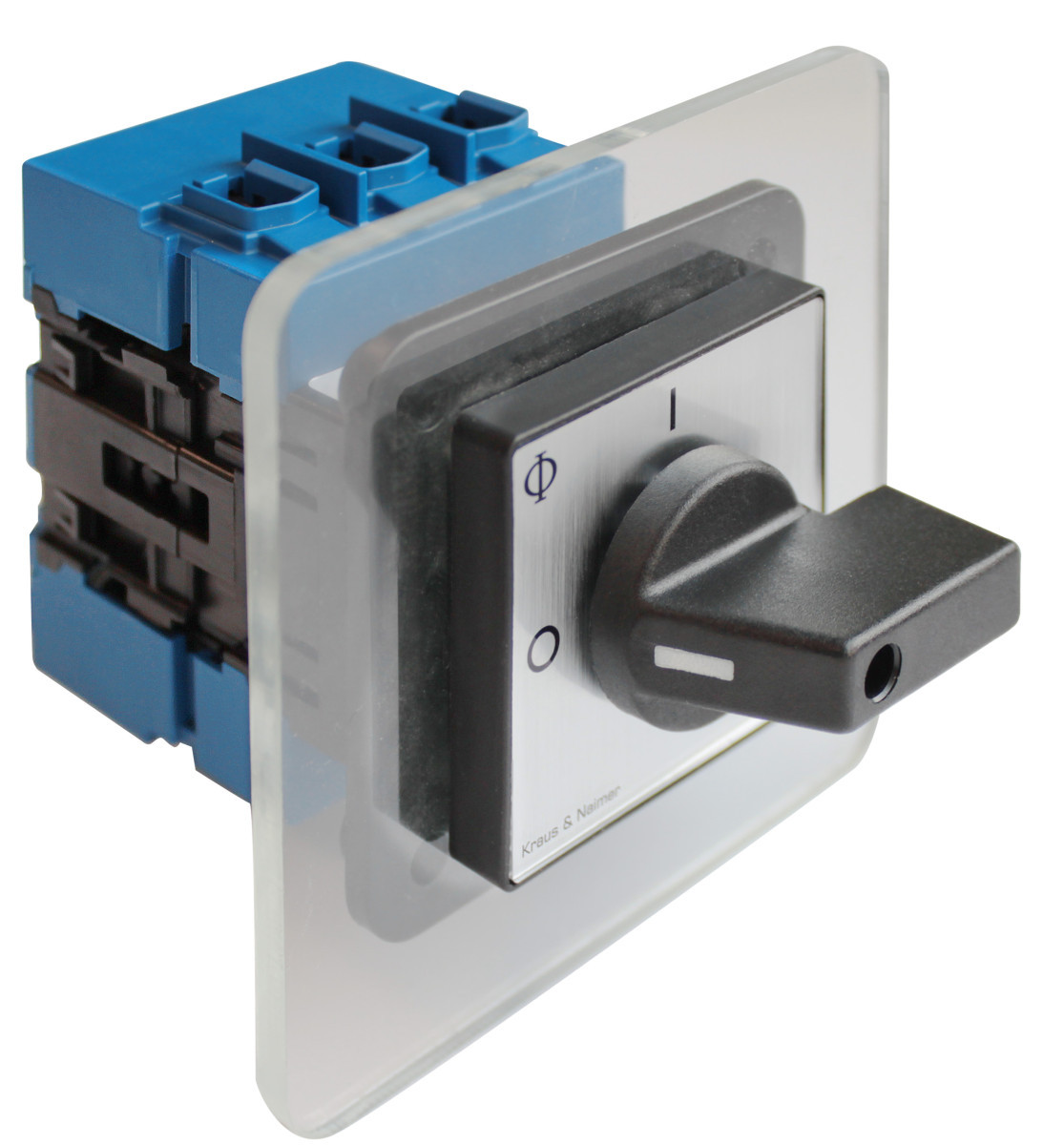 Kraus & Naimer Ausschalter Nood/Uitschak. 63a 4pol 90° 0 off - 1 on in behuizing ip66/67