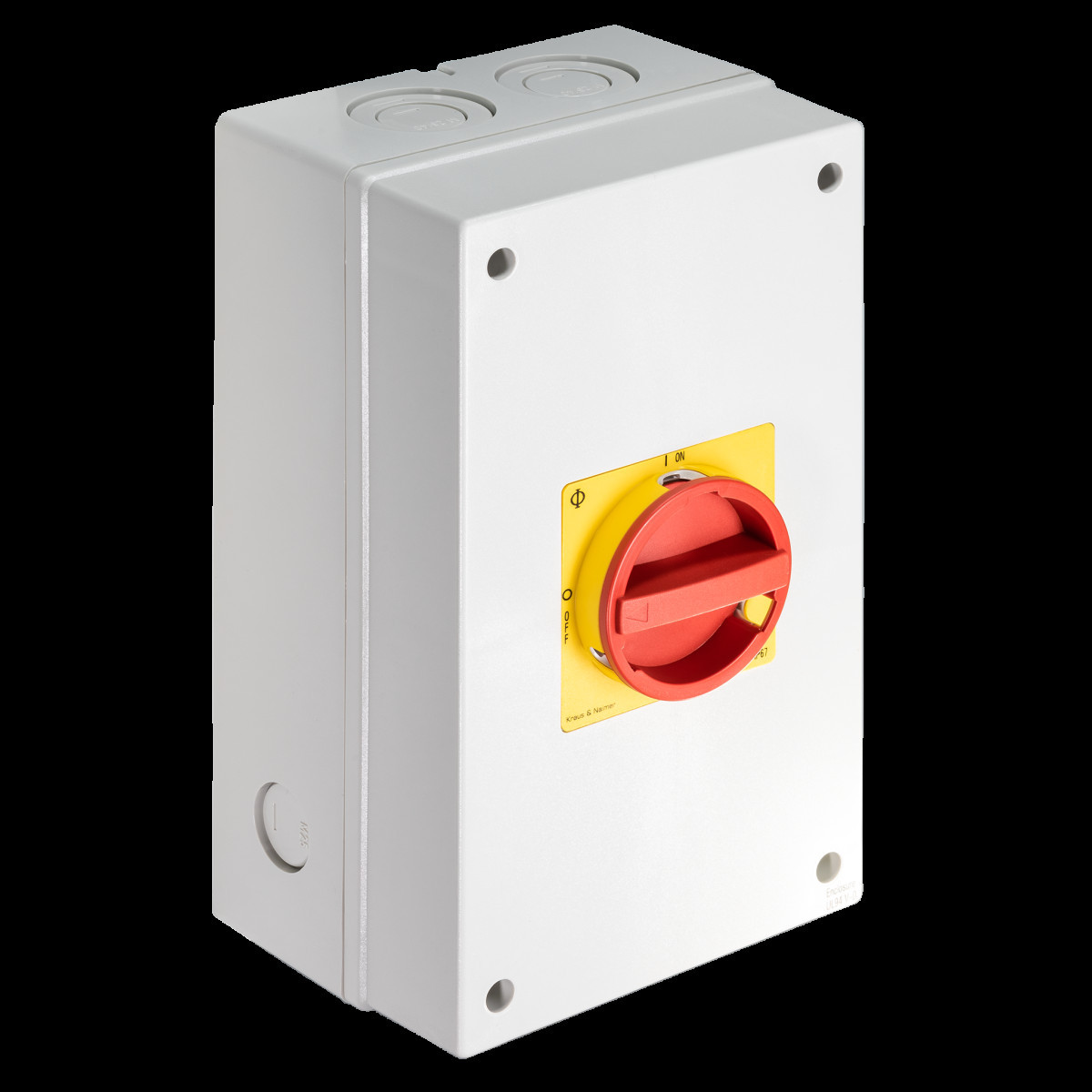 Kraus & Naimer Ausschalter Nood/Uitschak. 63a 6pol 90° 0 off - 1 on in behuizing ip66/67