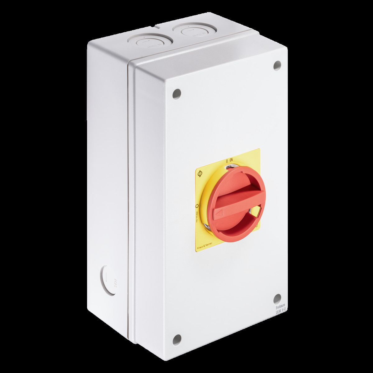 Kraus & Naimer Ausschalter Nood/Uitschak. 80a 3pol 90° 0 off - 1 on in behuizing ip66/67.