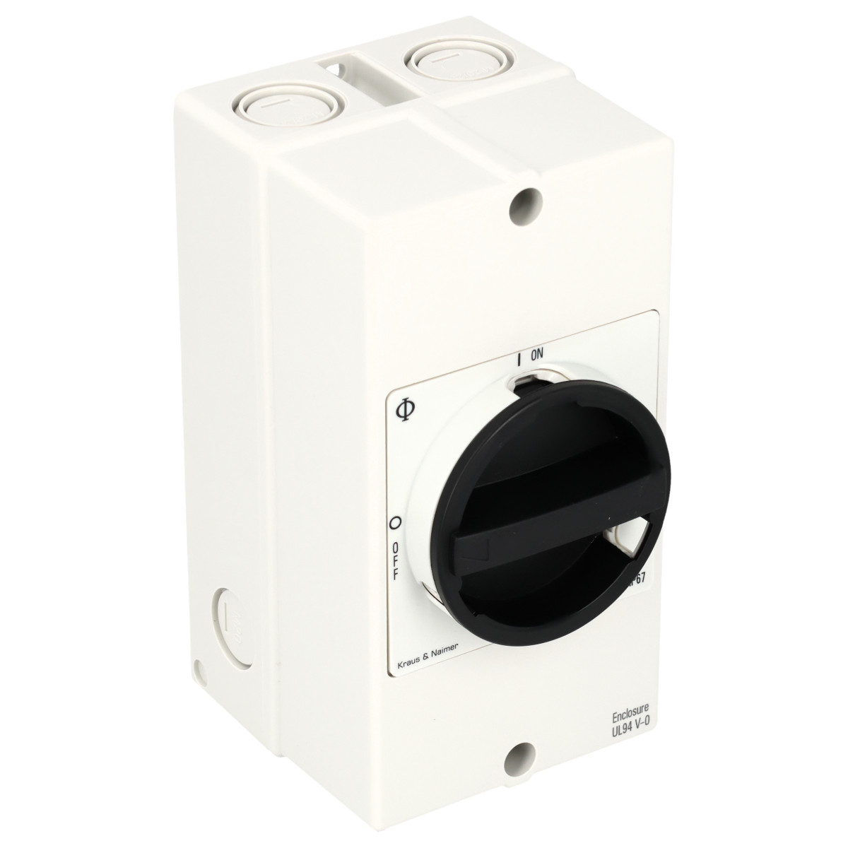 Kraus & Naimer Ausschalter Werkschak. 32a 4pol 90° 0 off - 1 on in behuizing ip66/67.