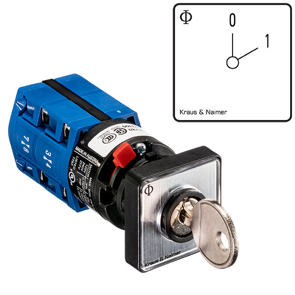 Kraus & Naimer ON/OFF switch Aan/Uitschak. 10a 2pol. 60° 0-1 front. centr. ip66 sltlbed. uitn.