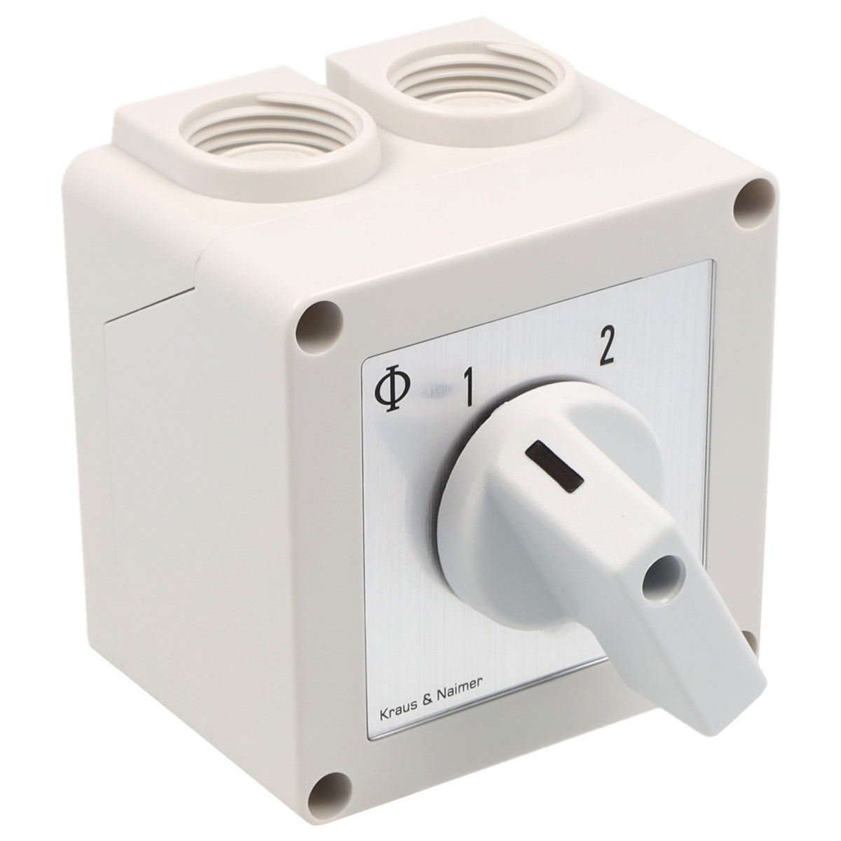 Kraus & Naimer Changeover switch Omschak. 20a 2pol 60° 1-2 in behuizing ip42.