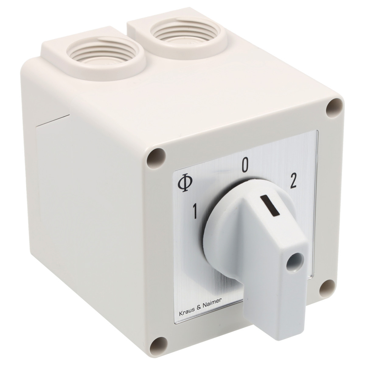 Kraus & Naimer Changeover switch Omschak. 20a 4pol 60° 1-0-2 in behuizing ip42.