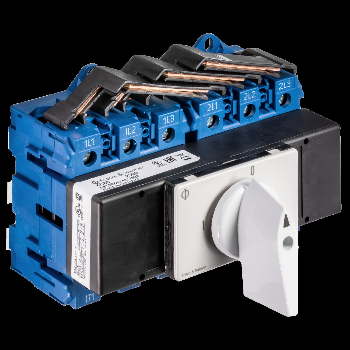 Kraus & Naimer Changeover switch Omschakelaar 100a 3pol 90° 1-0-2 verdelerinbouw